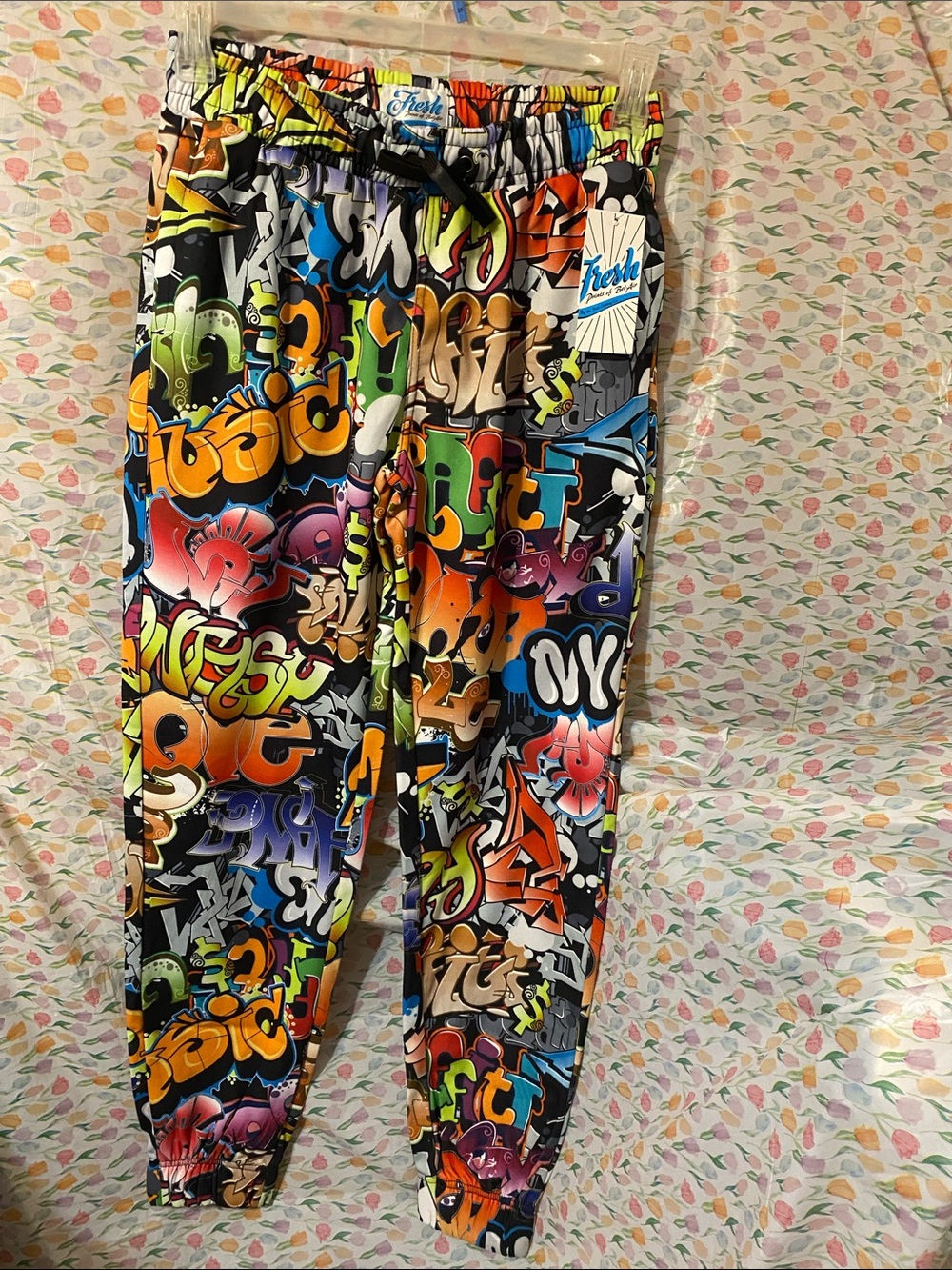 fresh Graffiti Print Joggers - Black with Multicolor Accents